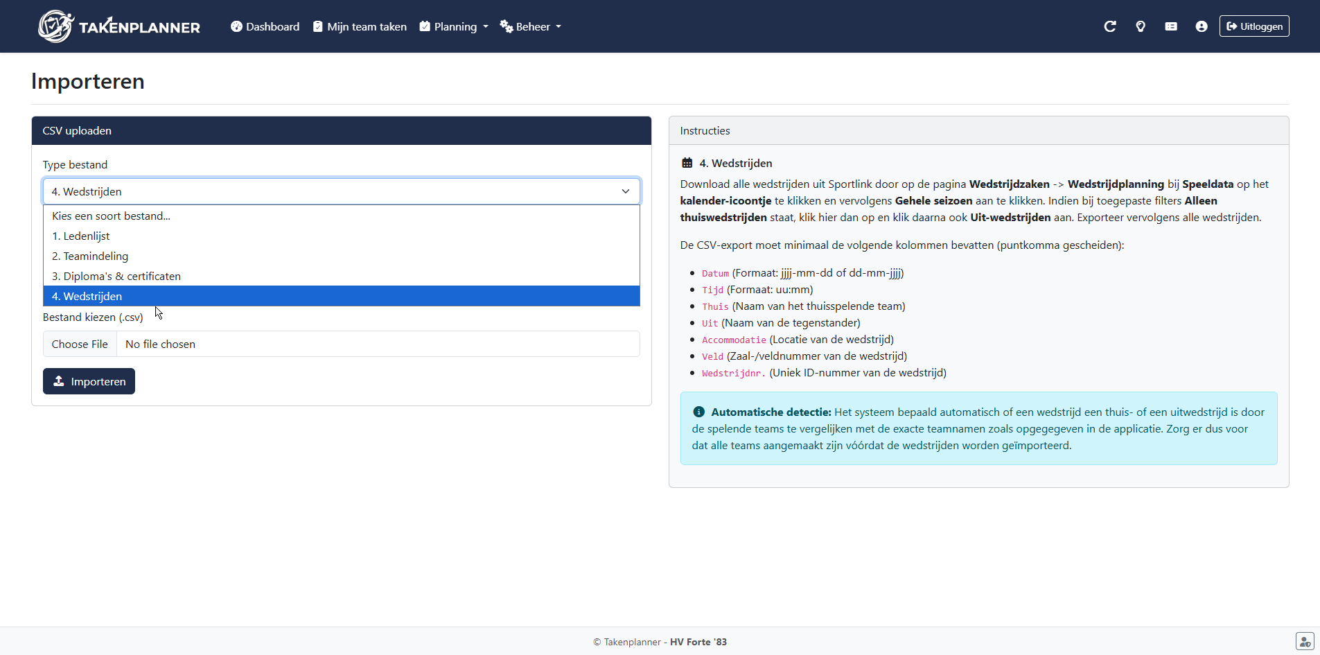 Takenplanner import